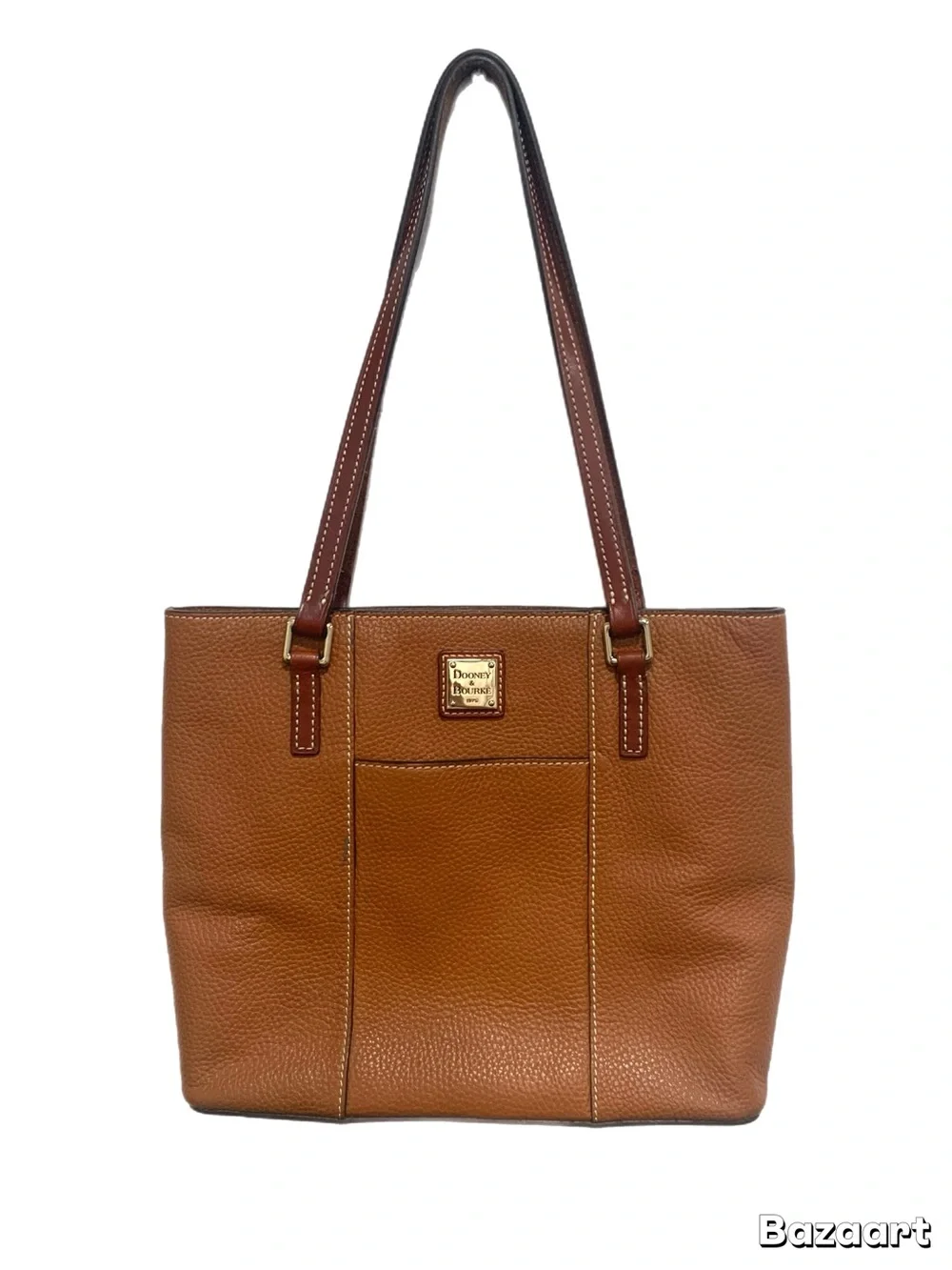 Dooney & Bourke Tan Brown Pebbled Leather Tote with Gold Plaque